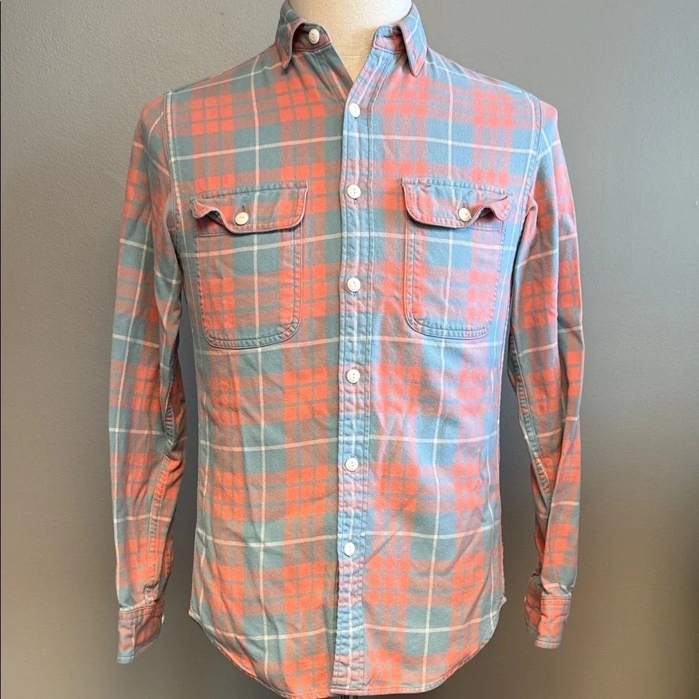 J.Crew Sporting Goods Plaid Button Shirt XS Orange Blue Cotton
